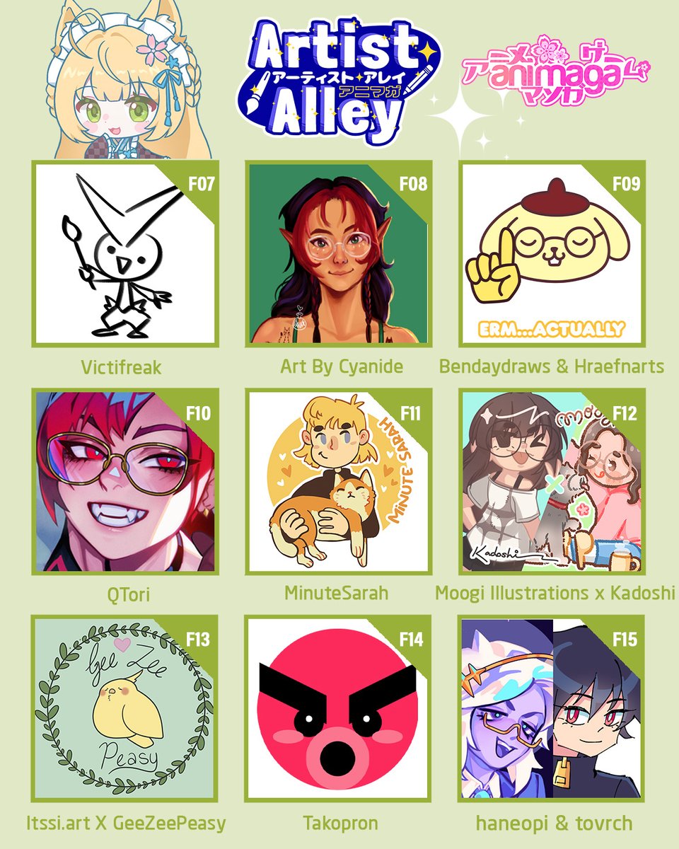 Animaga (@animagaexpo) on Twitter photo From F07–F15, discover a vibrant mix of fun, flair & creativity! Meet <a href="/Victifreak/">Victifreak | FOLLOW ME ON BLUESKY</a>, artbycyanide, bendaydrawing x <a href="/HraefnArts/">HraefnArts</a>, <a href="/QT0ri/">QTori 🍣</a>, <a href="/Unseriousguy/">Blair Lawrence</a> minutesarah, moogiillustrations x kadoshiii, itssi.art x geezeepeasy, <a href="/TakoPron/">TakoPron</a> & <a href="/hanaling_art/">haneopi✧avcon A13✧smash 4.K.17</a> x <a href="/tovrch/">vik🔜 animaga F15</a>. From F07–F15, discover a vibrant mix of fun, flair & creativity! Meet <a href="/Victifreak/">Victifreak | FOLLOW ME ON BLUESKY</a>, artbycyanide, bendaydrawing x <a href="/HraefnArts/">HraefnArts</a>, <a href="/QT0ri/">QTori 🍣</a>, <a href="/Unseriousguy/">Blair Lawrence</a> minutesarah, moogiillustrations x kadoshiii, itssi.art x geezeepeasy, <a href="/TakoPron/">TakoPron</a> & <a href="/hanaling_art/">haneopi✧avcon A13✧smash 4.K.17</a> x <a href="/tovrch/">vik🔜 animaga F15</a>.
