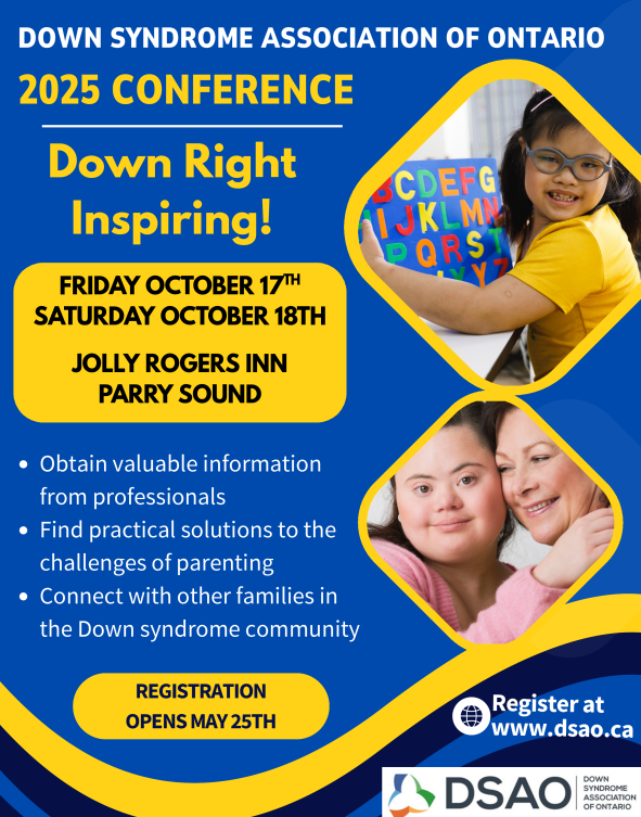 Join <a href="/DSAOntario/">Down Syndrome Association of Ontario</a> for their 2025 Conference – Down Right Inspiring – on Oct. 17-18 in Parry Sound! Gain valuable information from professionals, find practical solutions for parenting &amp; connect with other families in the DS community.💙 💛

Learn more: dsao.ca/conference/