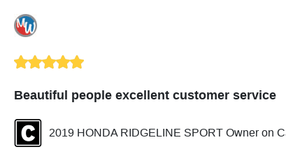 We just received a great review on Carfax. Thank you 2019 HONDA RIDGELINE SPORT Owner!