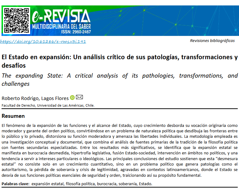 lagos_roberto's tweet photo. El Estado en expansión: Un análisis crítico de sus patologías, transformaciones y desafíos | e-Revista Multidisciplinaria del Saber https://t.co/gqQAfItKrv https://t.co/b9hgp0NSHd