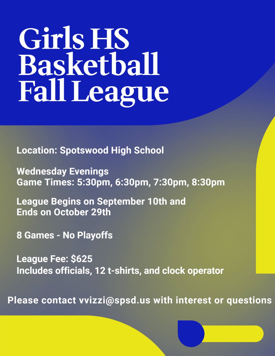 SpotswoodHoops's tweet photo. Looking for 3 more teams for a fall league! @NJLadiesHoops @gmchoops https://t.co/UOJUUaGDbZ