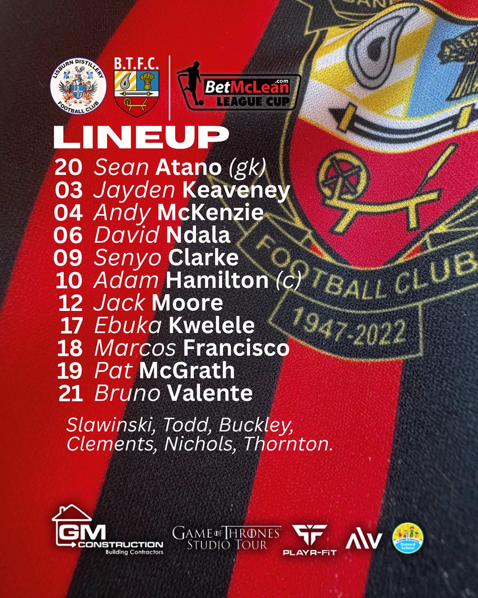 𝙇𝙄𝙉𝙀𝙐𝙋 𝘾𝙊𝙉𝙁𝙄𝙍𝙈𝙀𝘿

Your Town side to face Distillery in the Bet McLean Cup preliminary round is confirmed! 🔴⚫️

#monthetown