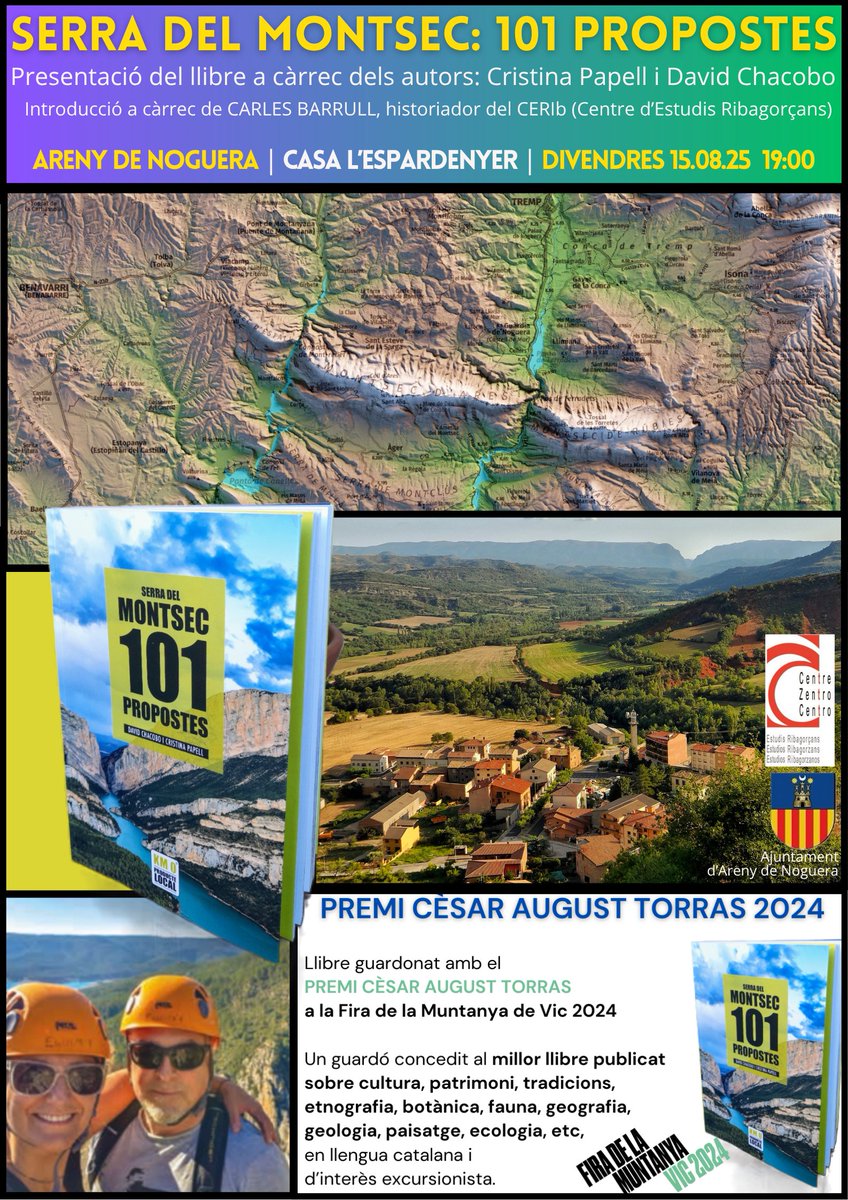 Aquest divendres dia 15 a les 19:00 ens trobareu a #ArenydeNoguera presentant el nostre llibre "Serra del Montsec: 101 Propostes".

Si ens voleu escoltar, conèixer el #Montsec i adquirir un llibre signat per nosaltres, us esperem! 

#Ribagorça d'#Osca #Aragon