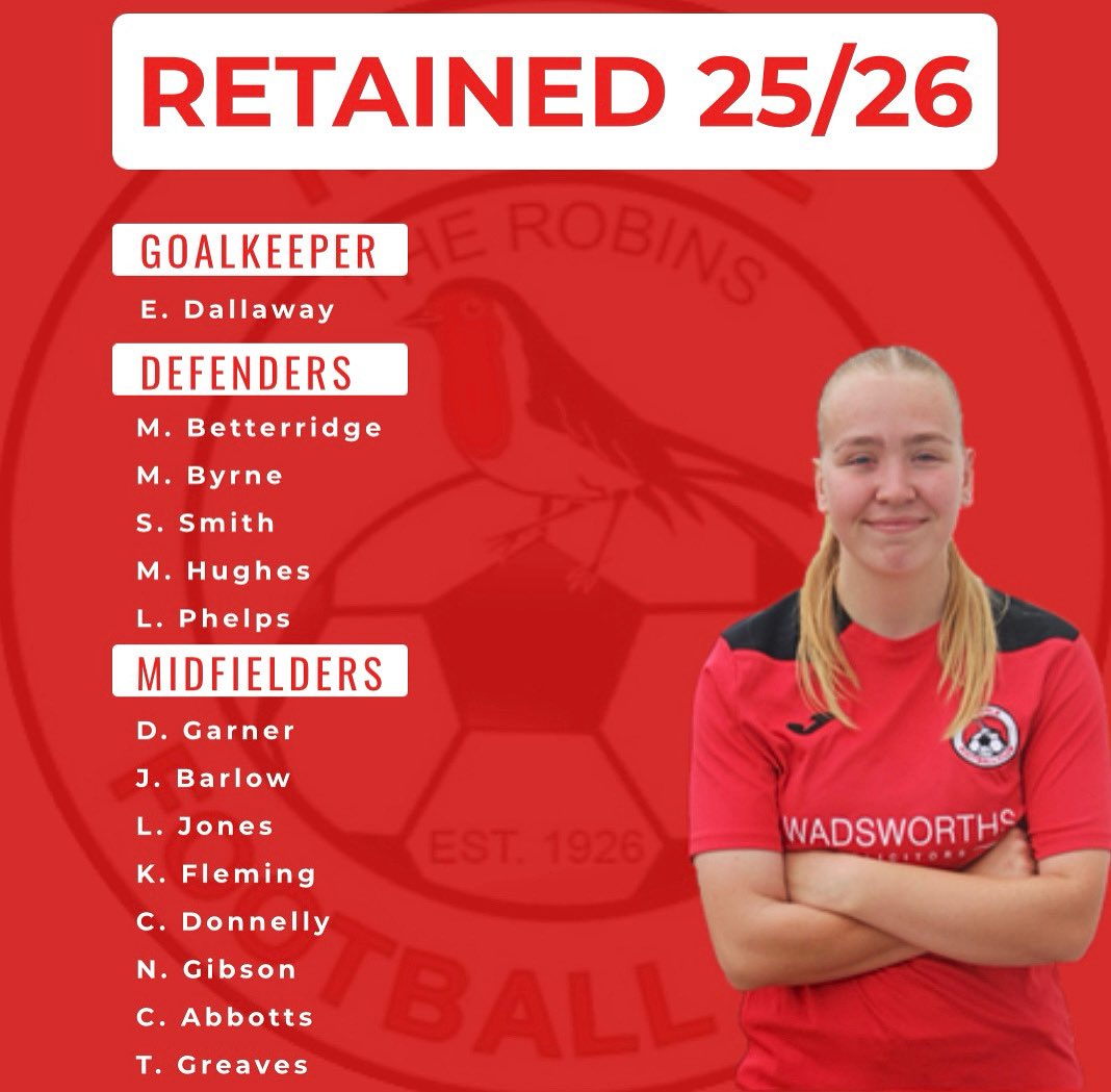 Our confirmed list of players, who will stay onboard for the 25/26 season 🔴⚫️

#knowleladiesfc #womensfootball #uptherobins #retained
