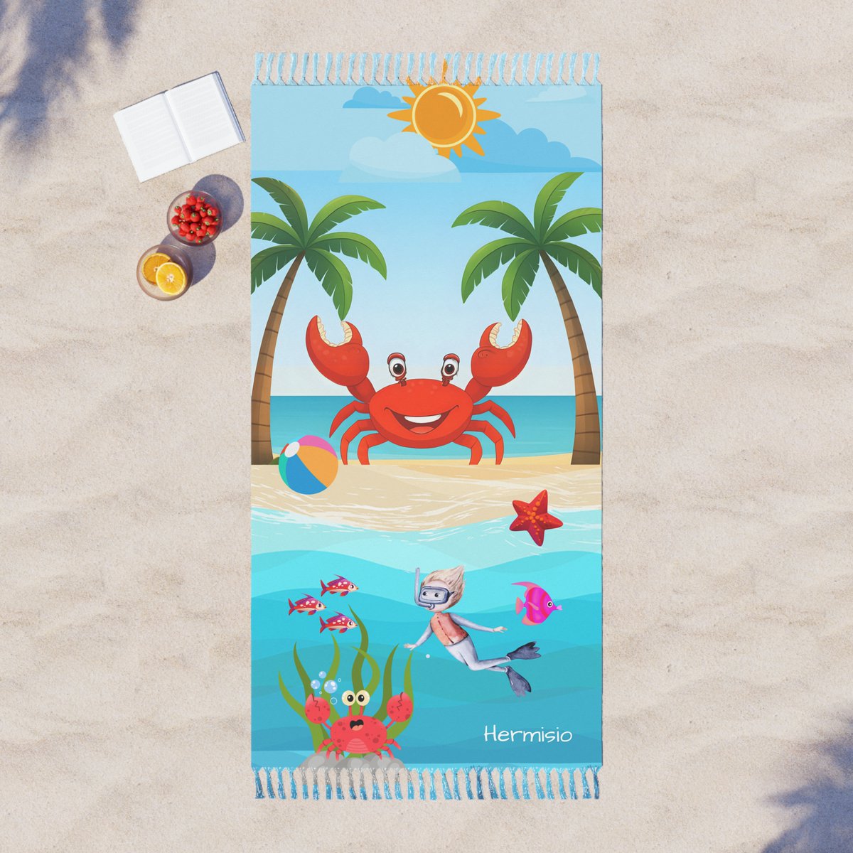 Hermisio the Stone Crab, Oversized Boho Towel.  This towel is huge!  38" × 81" (97cm × 206cm) polyester.

stufffoundonthemap.etsy.com/listing/430576…

#Boho #Beach #Ocean #BeachTowels #StoneCrab #HermisioTheStoneCrab