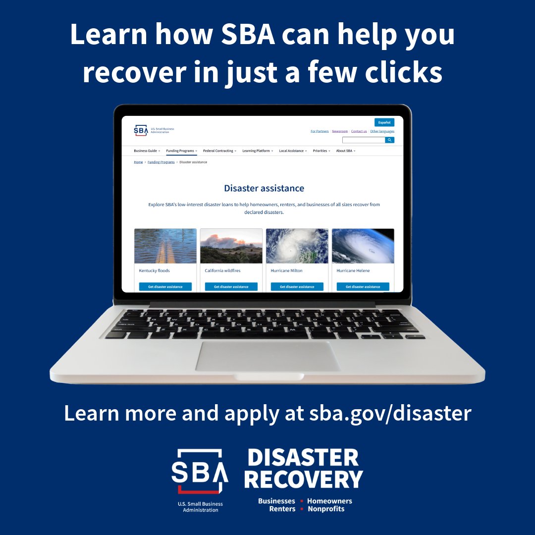 Have you been impacted by a declared #disaster? @Sbagov can help you recover in just a few clicks. Learn more: sba.gov/disaster