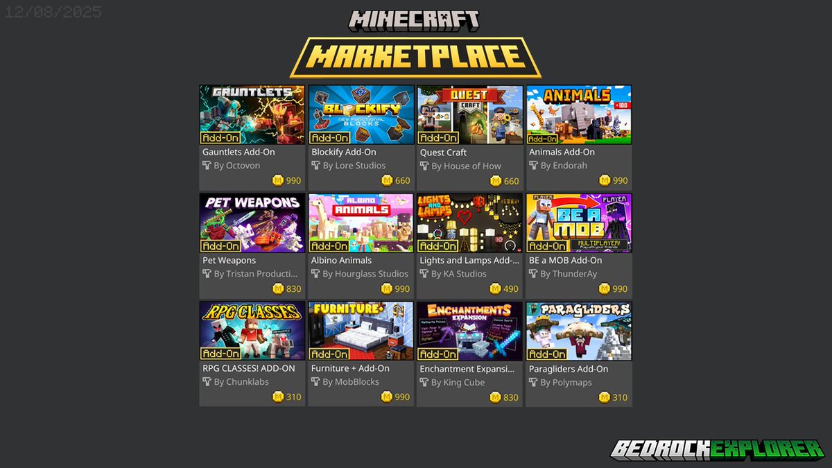 Scott (ECKOSOLDIER) (@eckoxsoldier) on Twitter photo This week we have 12 NEW <a href="/MinecraftMarket/">Minecraft Marketplace</a> addons released! 🔥
early reviews:
Gauntlets - youtu.be/ikzm3XJCeo4
RPG Classes - youtu.be/tGAJk-IJNP0
Lights & Lamps - youtu.be/K-sF_yfz2_U This week we have 12 NEW <a href="/MinecraftMarket/">Minecraft Marketplace</a> addons released! 🔥
early reviews:
Gauntlets - youtu.be/ikzm3XJCeo4
RPG Classes - youtu.be/tGAJk-IJNP0
Lights & Lamps - youtu.be/K-sF_yfz2_U
