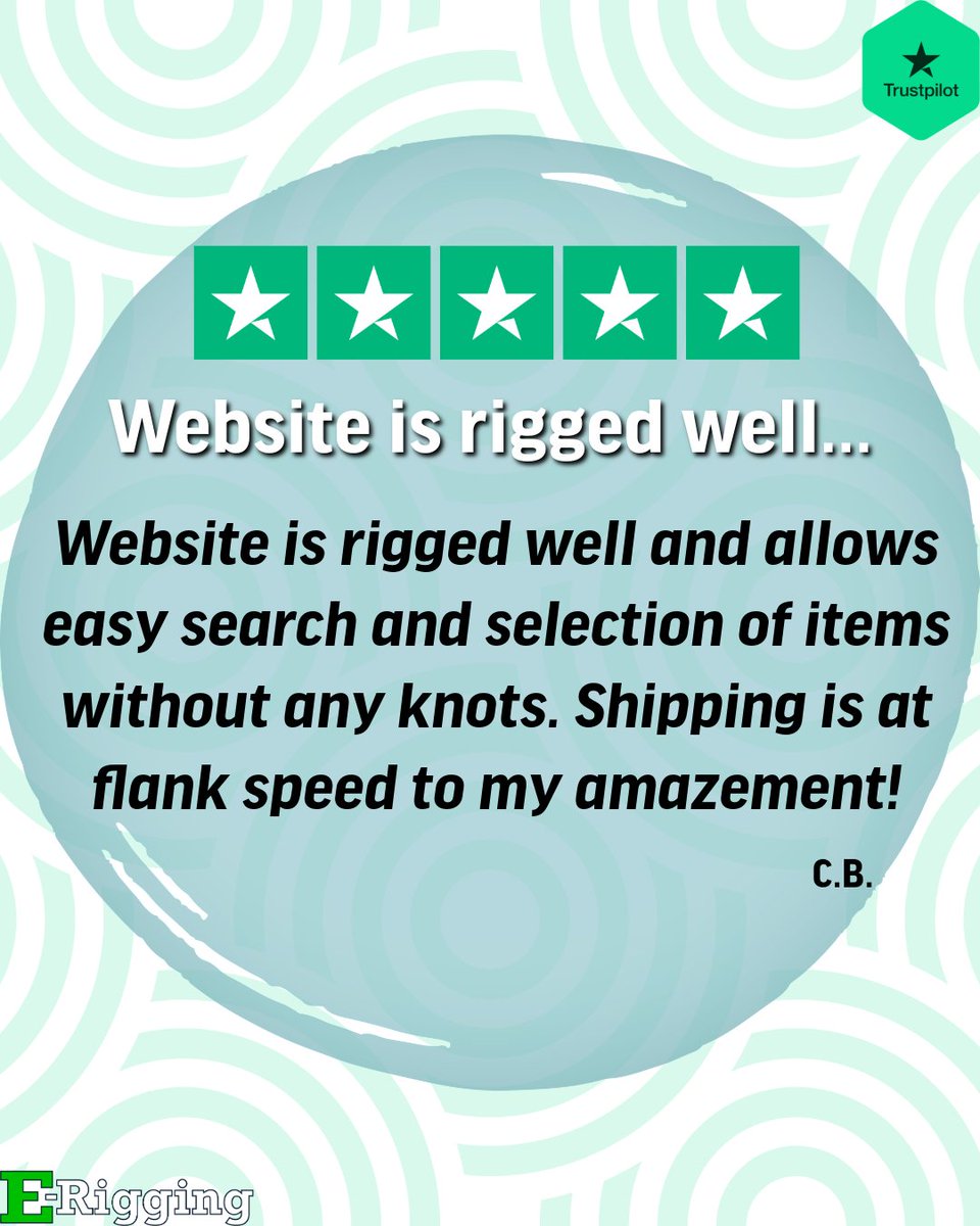 ERiggingcom's tweet photo. 🪢 Knot a standard review, but one with puns! 🙌 We love a good turn of phrase almost as much as we enjoy taking care of our customers who come to our site 💻 looking for an easy way to get the rigging components they need. Just one less thing for you to worry about. 😌 https://t.co/ghh1vCWKQo