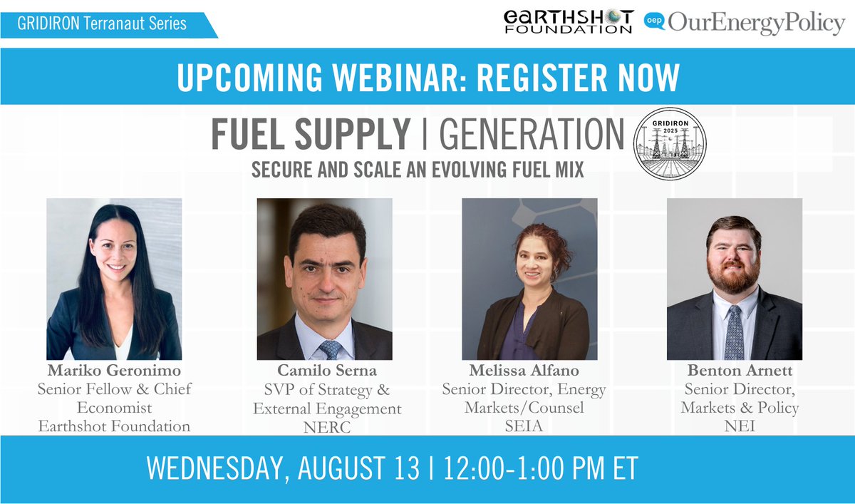 Join us tomorrow for our webinar on fuel supply and generation. Panelists from the Earthshot Foundation, NERC, SEIA, and NEI will discuss how we can secure and scale an evolving fuel mix.

Register: us06web.zoom.us/webinar/regist…