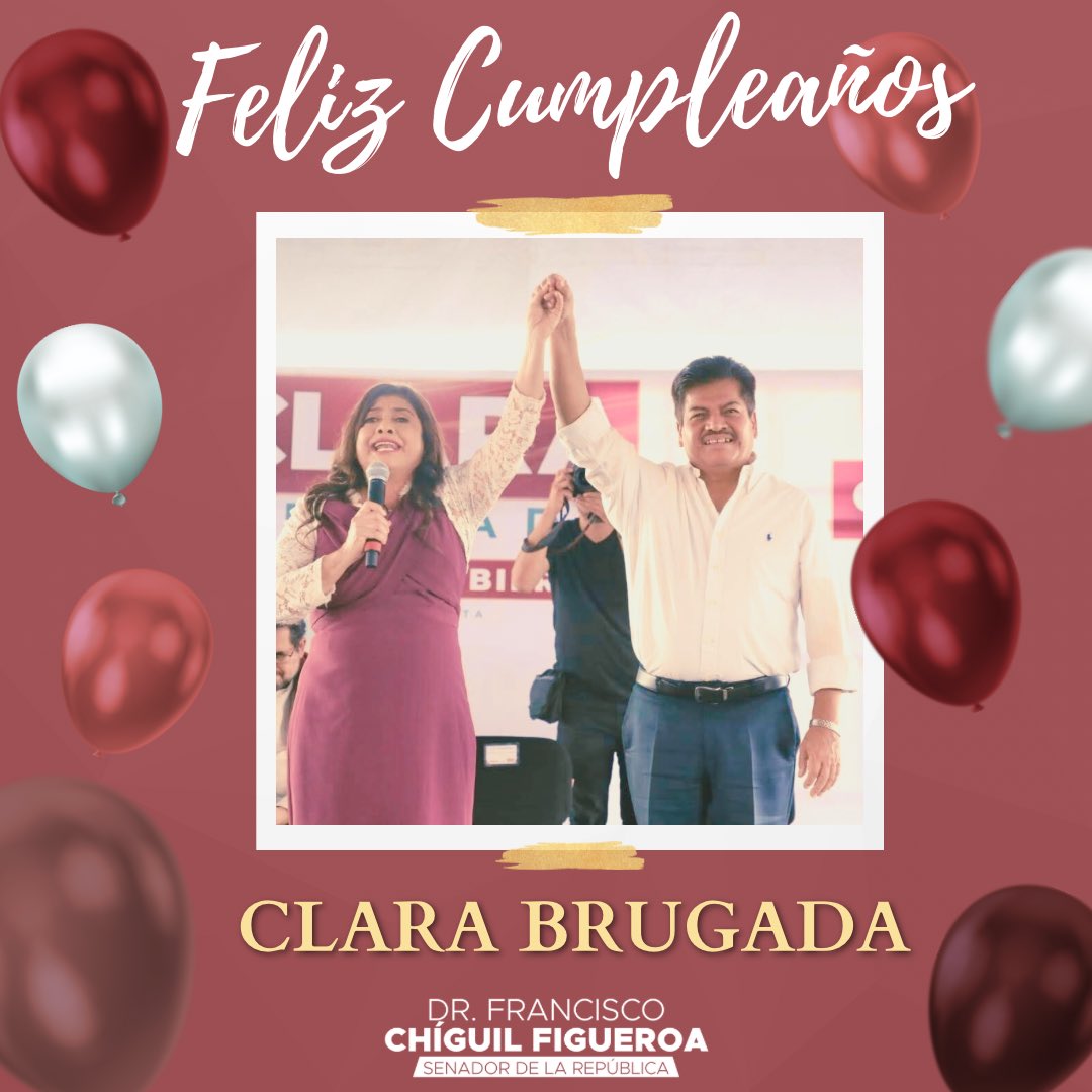 Francisco Chíguil (@fchiguil) on Twitter photo Quiero felicitar a nuestra #JefadeGobierno, <a href="/ClaraBrugadaM/">Clara Brugada Molina</a> por motivo de su cumpleaños. Una mujer trabajadora y defensora de los derechos de la ciudadanía. Nos quedan muchos años para juntos seguir trabajando en beneficio de quienes habitan esta #CapitalDeLaTransformación. Quiero felicitar a nuestra #JefadeGobierno, <a href="/ClaraBrugadaM/">Clara Brugada Molina</a> por motivo de su cumpleaños. Una mujer trabajadora y defensora de los derechos de la ciudadanía. Nos quedan muchos años para juntos seguir trabajando en beneficio de quienes habitan esta #CapitalDeLaTransformación.