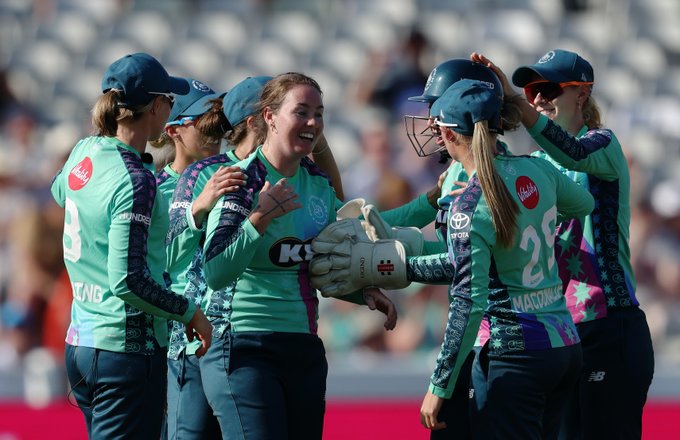 Amanda-Jade Wellington of Oval Invincibles celebrates with team mates
©ECB Images