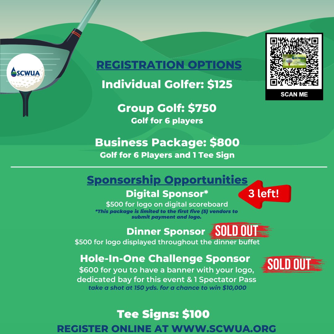 SCWUA's tweet photo. ⛳ Don’t Miss Out – Registration &amp; Golfer Names Due Thursday! - https://t.co/F1iMeyE1ZY https://t.co/qZaxxNog17