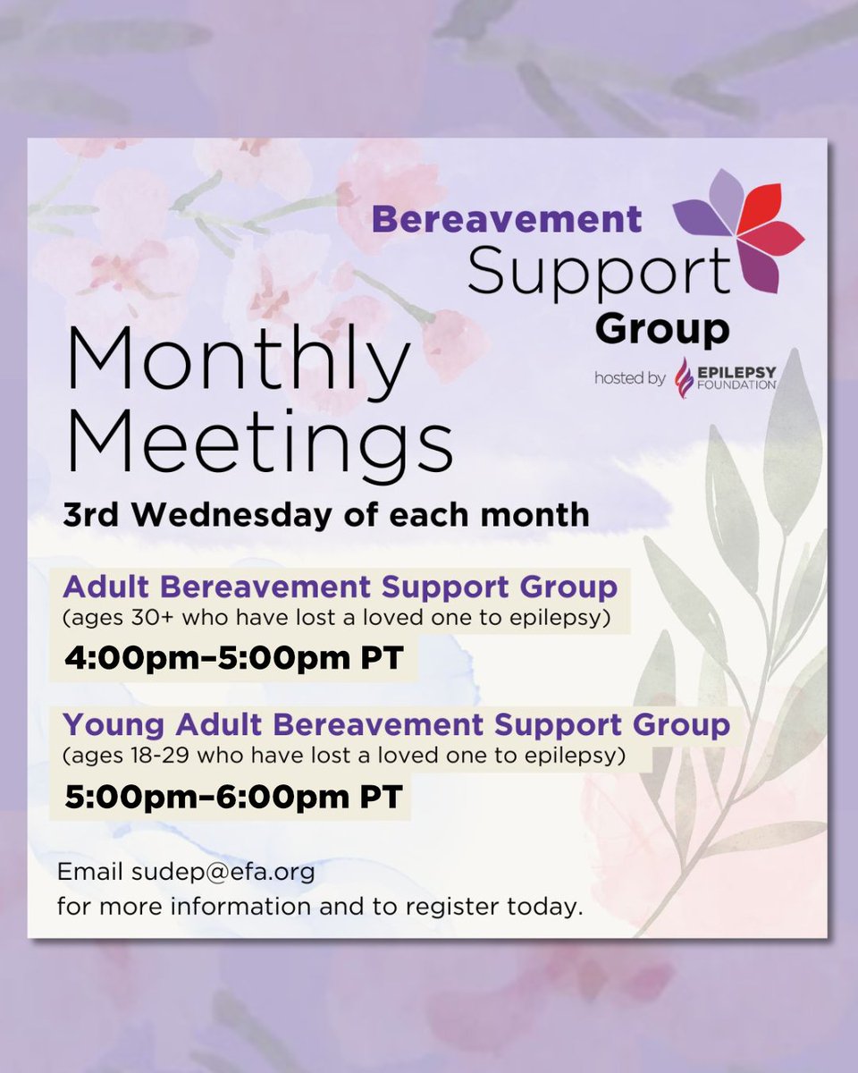 Epilepsy Foundation of San Diego (@epilepsysd) on Twitter photo If you’ve lost a loved one due to #epilepsy, please know that you’re not alone. Connect with others who understand & have experienced a similar loss by joining our Bereavement Virtual Support Groups. For more info & to register, pls email sudep@efa.org. If you’ve lost a loved one due to #epilepsy, please know that you’re not alone. Connect with others who understand & have experienced a similar loss by joining our Bereavement Virtual Support Groups. For more info & to register, pls email sudep@efa.org.