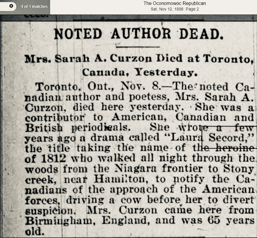 suebertin's tweet photo. Sarah Anne Curzon (1833–1898), poet, playwright, feminist. Her Laura Secord: The Heroine of 1812 rescued a woman’s courage from obscurity & put it in Canada’s history books. She proved legacy is earned in ink, not gold. #WarOf1812 #LegacyNotMoney https://t.co/0cCkBIke3P