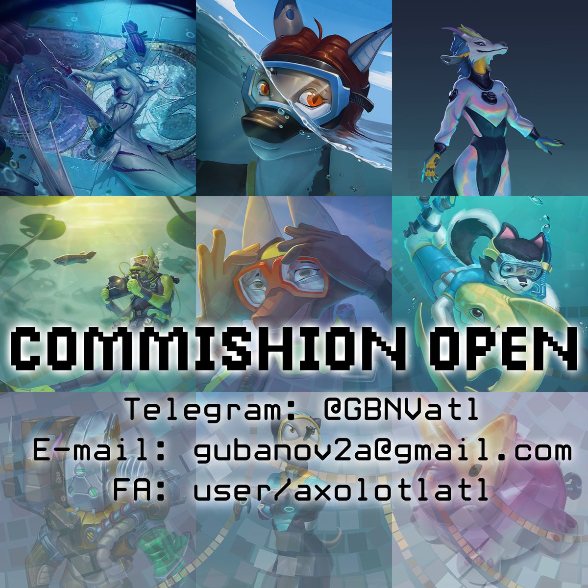 Hi! I'm opening commissions again!
Need funds to continue diving training and do some dives this season.

ToS and more info: furaffinity.net/commissions/ax…
trello.com/b/A7qcYqTy/wai…
1/