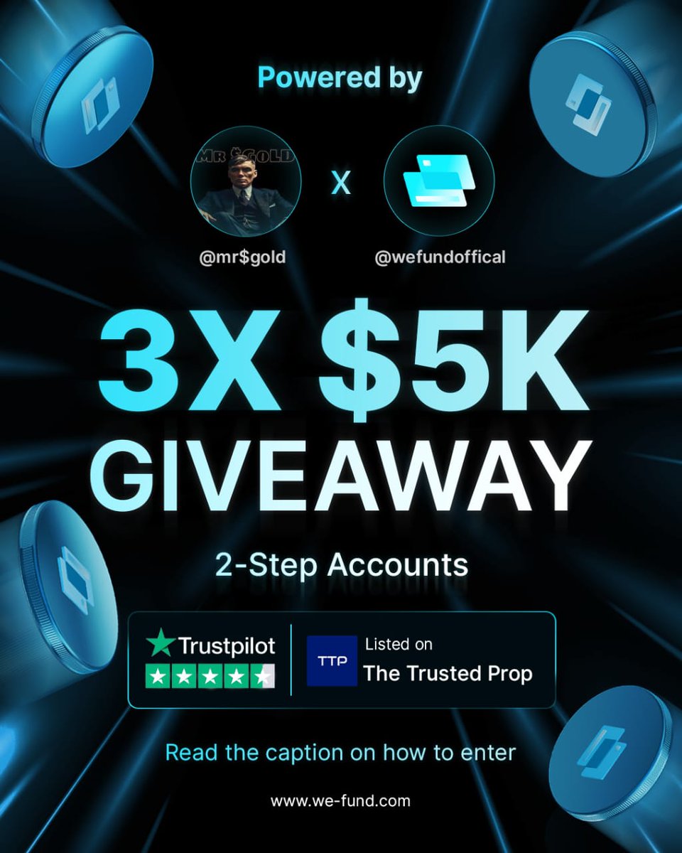 - 𝐌𝐫 $𝐆𝐨𝐥𝐝🏅 (@1mrgold1) on Twitter photo -🎁 3X $5k GIVEAWAY! 🎁
How to enter:
1⃣ Follow <a href="/wefundofficial/">WeFund - Prop Firm</a>||@wefundpartners||<a href="/1MrGold1/">- 𝐌𝐫 $𝐆𝐨𝐥𝐝🏅</a>
2⃣ Repost and tag 3 friends
3⃣ Join Discord: discord.gg/WeFund
4⃣ Follow WeFund on Instagram:
<a href="/wefundofficial/">WeFund - Prop Firm</a>
Winners will be announced in 5 days, good luck to everybody! -🎁 3X $5k GIVEAWAY! 🎁
How to enter:
1⃣ Follow <a href="/wefundofficial/">WeFund - Prop Firm</a>||@wefundpartners||<a href="/1MrGold1/">- 𝐌𝐫 $𝐆𝐨𝐥𝐝🏅</a>
2⃣ Repost and tag 3 friends
3⃣ Join Discord: discord.gg/WeFund
4⃣ Follow WeFund on Instagram:
<a href="/wefundofficial/">WeFund - Prop Firm</a>
Winners will be announced in 5 days, good luck to everybody!