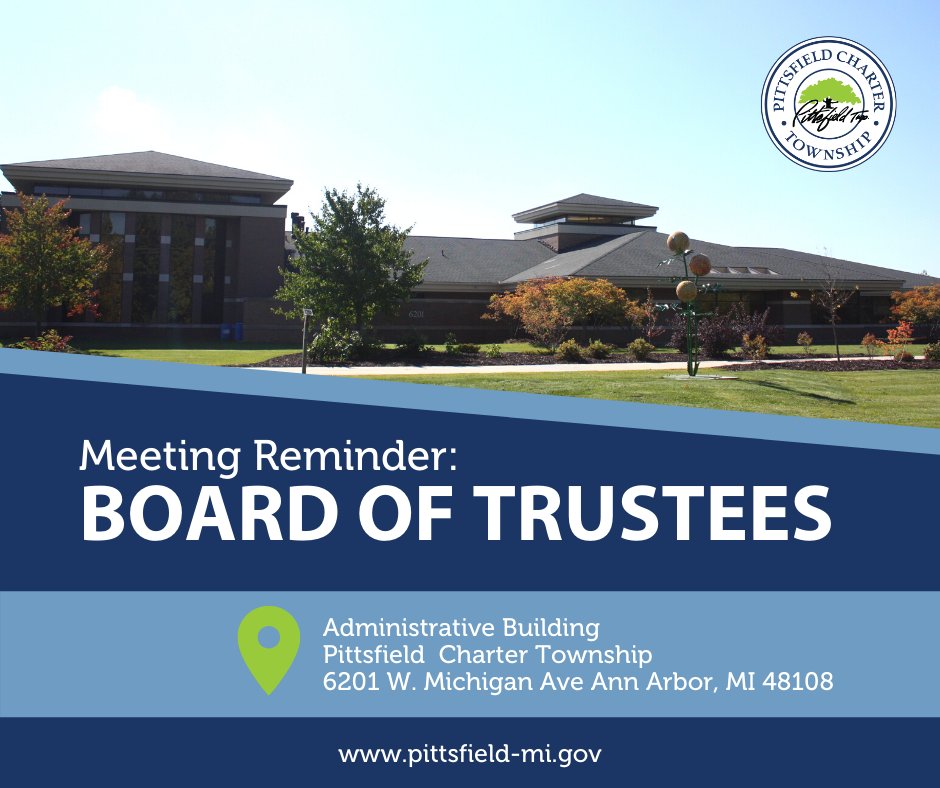There is a Board of Trustees meeting Wednesday, 8/13, at 6:30 PM in Morris Hall at the Administration Building, 6201 W. Michigan Ave.
Cant make it to the meeting? Leave us a Public Comment through our website: pittsfield-mi.gov/FormCenter/Sup…
