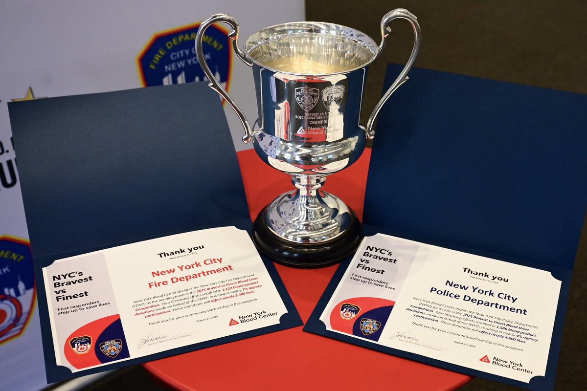 FDNY's tweet image. The #FDNY proudly came out on top!

In a friendly competition with the @NYPDnews to help save lives by increasing blood donations across New York City, the FDNY and its supporters produced a higher percentage of donations than New York’s Finest.

Blood donations are typically low