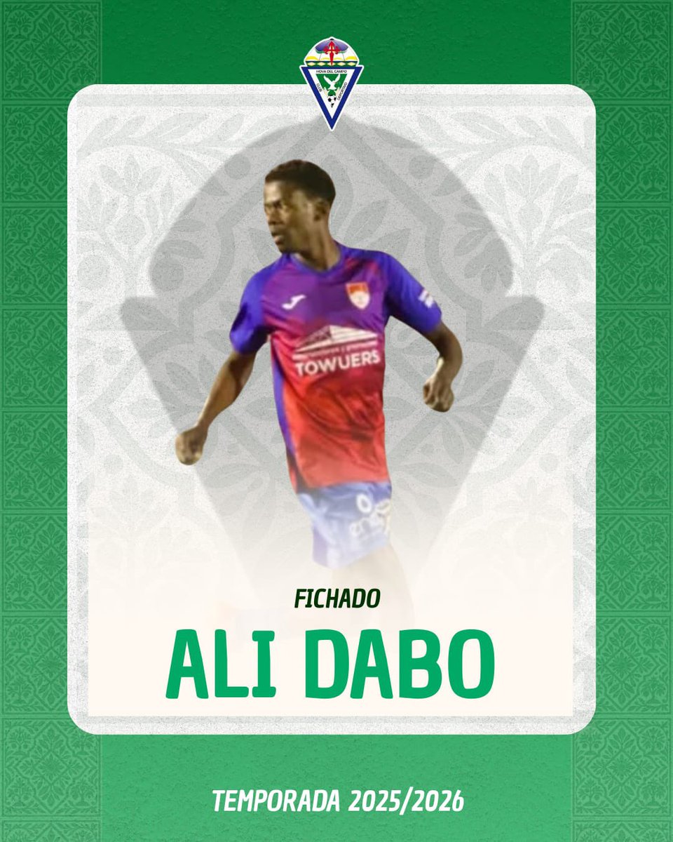 📋 𝘾𝙊𝙈𝙐𝙉𝙄𝘾𝘼𝘿𝙊 𝙊𝙁𝙄𝘾𝙄𝘼𝙇 | Ali Dabo, 🆕 nuevo jugador del #CDHoyadelCampo.

🛡️ Defensa
🗓️ 20 años
➡️ Ceuti FC

¡Bienvenido, Ali!

#VerdeQueTeQuieroVerde 💚⚽️
#CDHDC2526