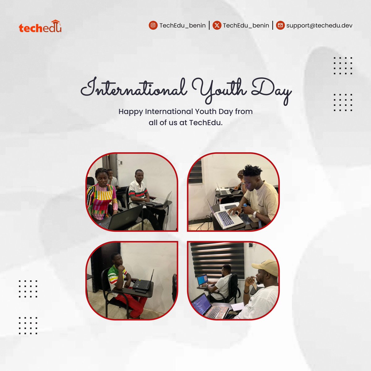 techedu_benin's tweet image. Happy International Youth Day.❤️
Here’s a reminder that you’re doing great. Cheers!

#TechEdu #TechAcademyInBeninCity