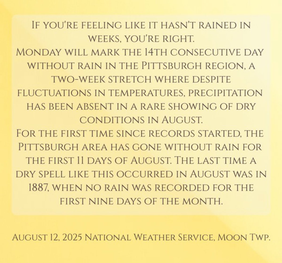 WindfallGarden's tweet photo. No Rain in Pittsburgh for 14 days... https://t.co/5Jq49cGt8A