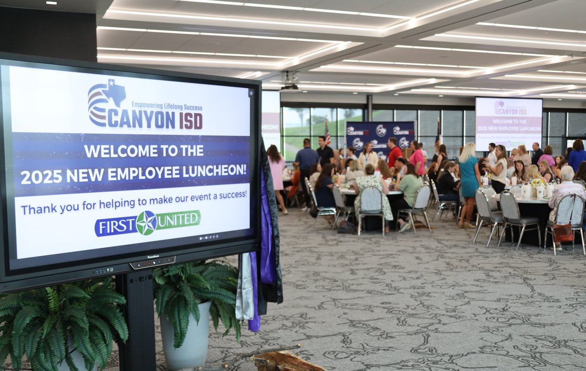 FUBTexas's tweet photo. We were excited to sponsor the Canyon ISD New Employee Luncheon! 👏

Wishing all the new staff a fantastic school year — thanks for all you do to build brighter futures in West Texas! 

#FirstUnitedBank #CanyonISD #TheSpiritOfWestTexas https://t.co/7cMFn9ZGsP