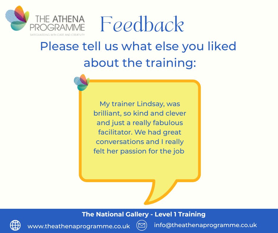 AthenaProgramme's tweet photo. Receiving feedback like this means everything to us. Thank you to The National Gallery for commissioning us to deliver your training and a massive big "thank you" to Lindsay, amazing as always. https://t.co/D9BiABAmnB