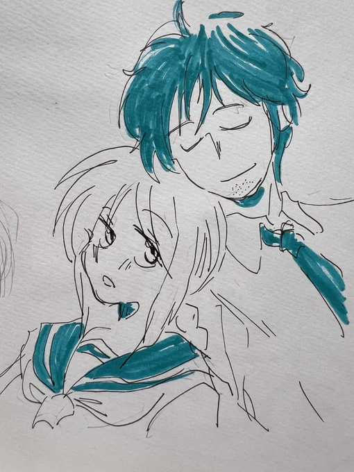 落書き 昔描いた『三つ編み娘とヒゲ男』という漫画のメインキャラカップルです