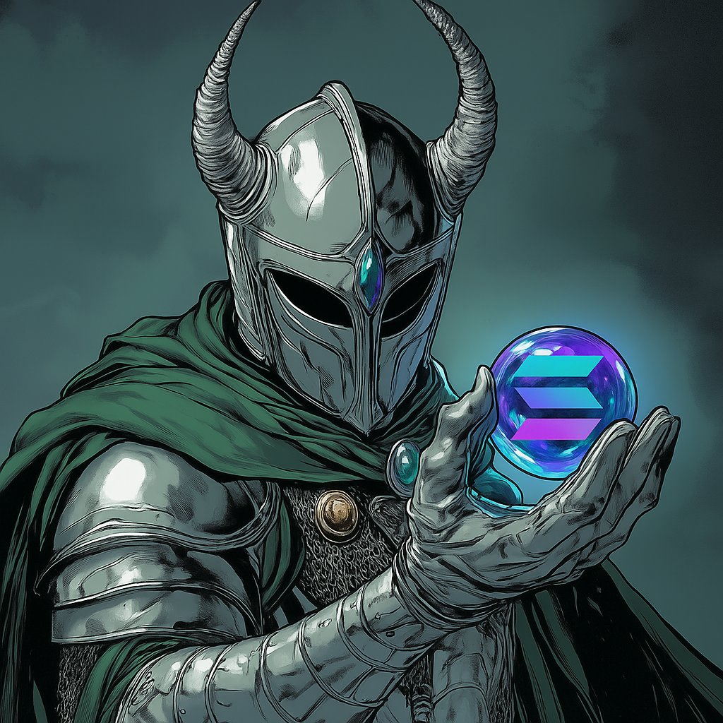 Green knight holding a crystal ball with Sui logo, symbolizing future Solana rewards