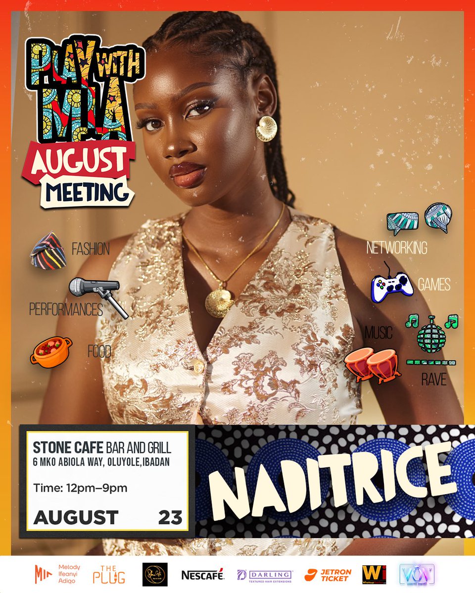 naditrice's tweet photo. This is your sign to stop scrolling and buy that ticket 🫵
I’m performing live at Play With Mia, August Meeting on August 23rd in Ibadan.
Come for the music, food, fashion and good vibesssss
Ticket link is in @themiaplaygrnd pinned tweet. Don’t wait till it sells out!!!! https://t.co/fDs0JyqDGX