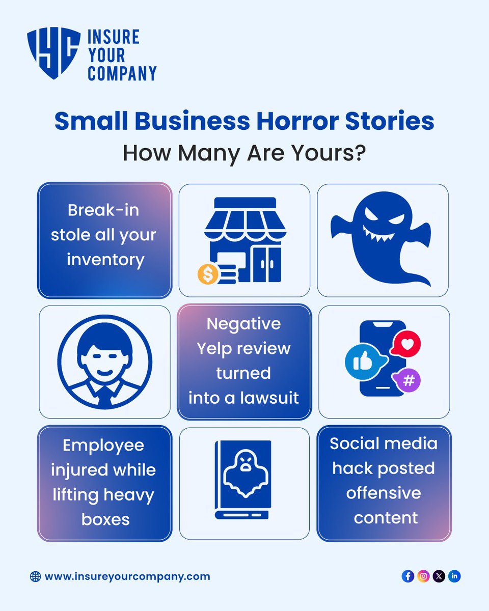 insureyourcomp's tweet photo. From break-ins to bad reviews—how many of these biz nightmares have you survived? 😱 Protect your hustle before disaster strikes.

[InsureYourCompany, Insurance, Bingo, Business Protection] https://t.co/Wvtss5xGPw
