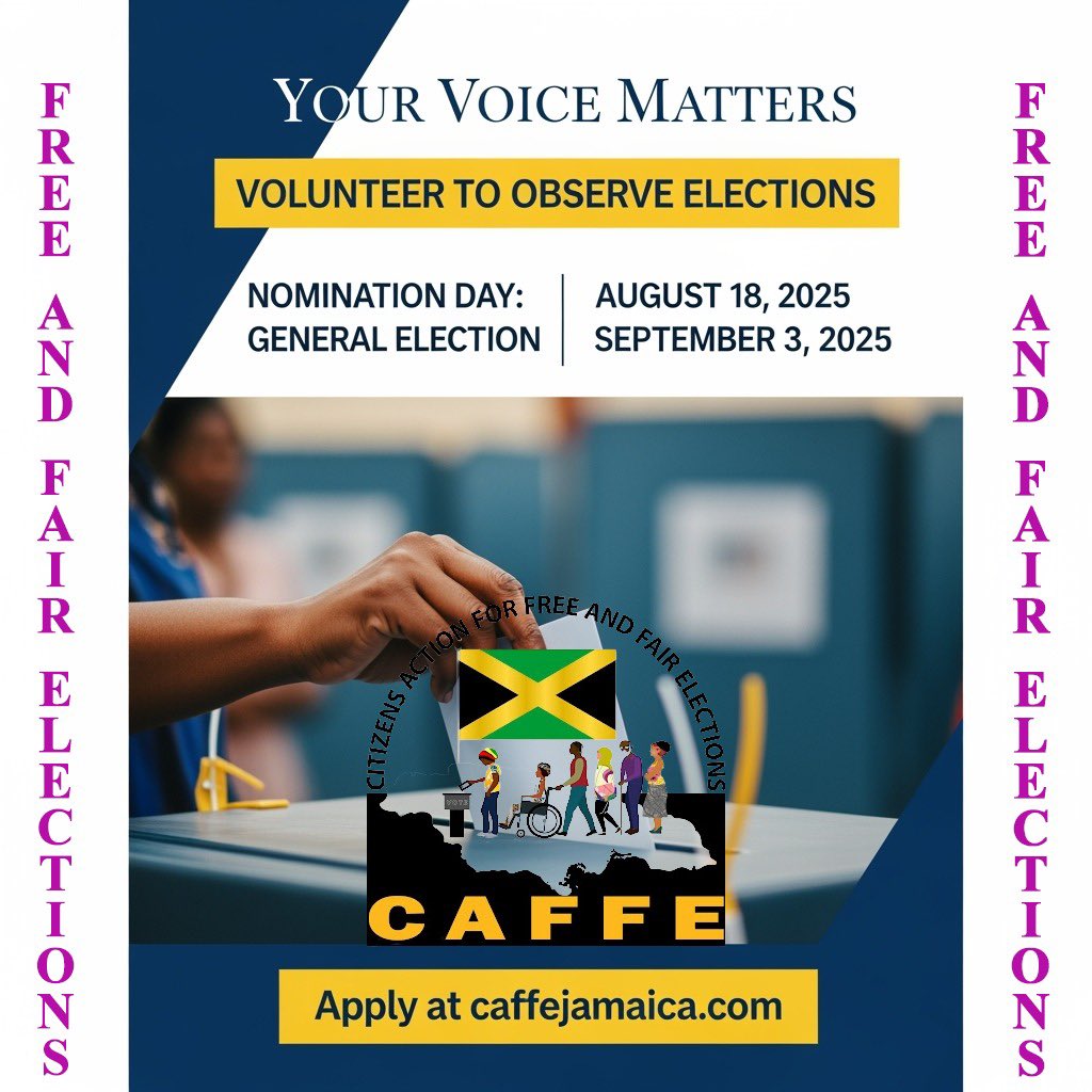This is the time to play your part in ensuring that the election process is free and fair and free from fear. 
How to apply: caffejamaica.com/apply
#Volunteer #CAFFE #observer