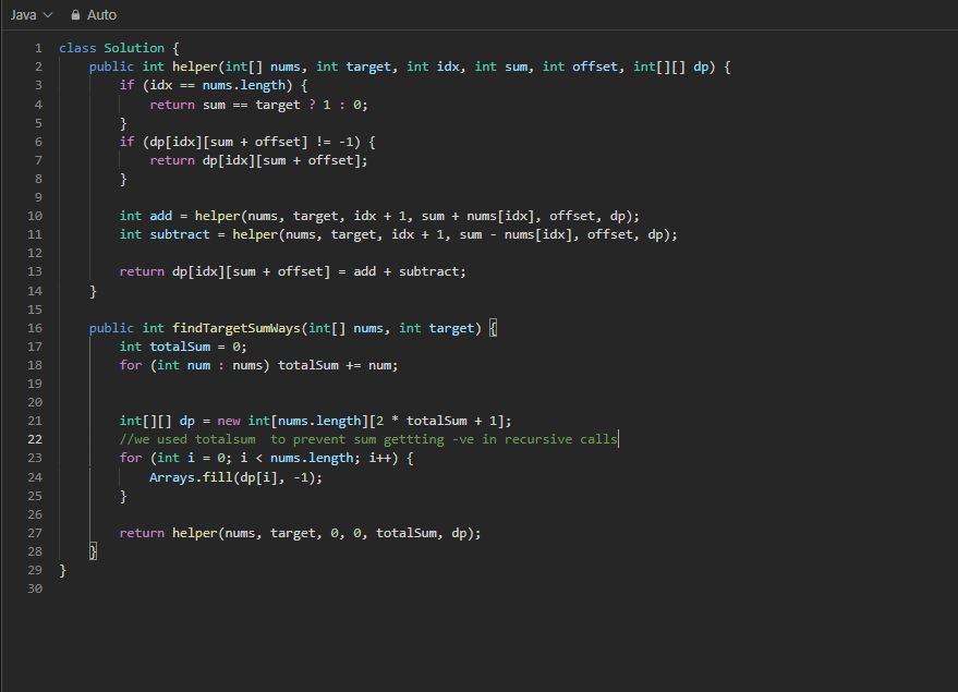 DeveshR1818's tweet photo. π
Day 54/100 of #100DaysOfCode
β
Solved: Target Sum
π‘ Topic: Dynamic Programming (Subset Sum Transformation)
π§ Approach: Converted to subset sum problem and used DP to count possible ways.
#LeetCode #Java #DynamicProgramming #TargetSum #100DaysOfCode #DSA https://t.co/1g9lQMFtv9
