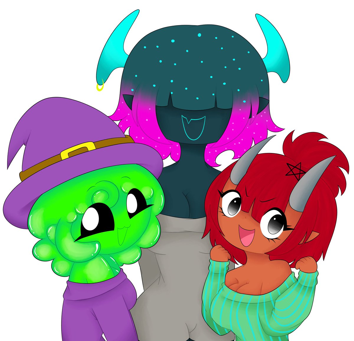 Tsu_Minami's tweet photo. Artfight #3 These lovely ladies belong to OpalLemon on Bluesky! 
#fanart #art #artfight2025 #artfight #demongirl #slimegirl #minecraftoc https://t.co/1zX9B0g4S2