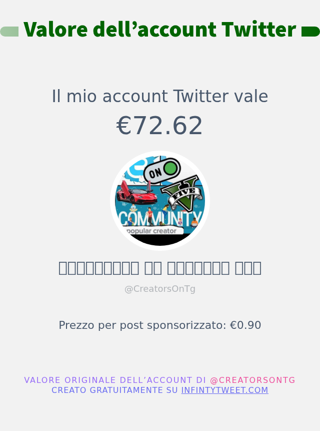 CreatorsOnTg's tweet photo. Il valore del mio Twitter è di: €72.62

➡️ https://t.co/NXiVjsJXPn https://t.co/DYOUNcYcCh