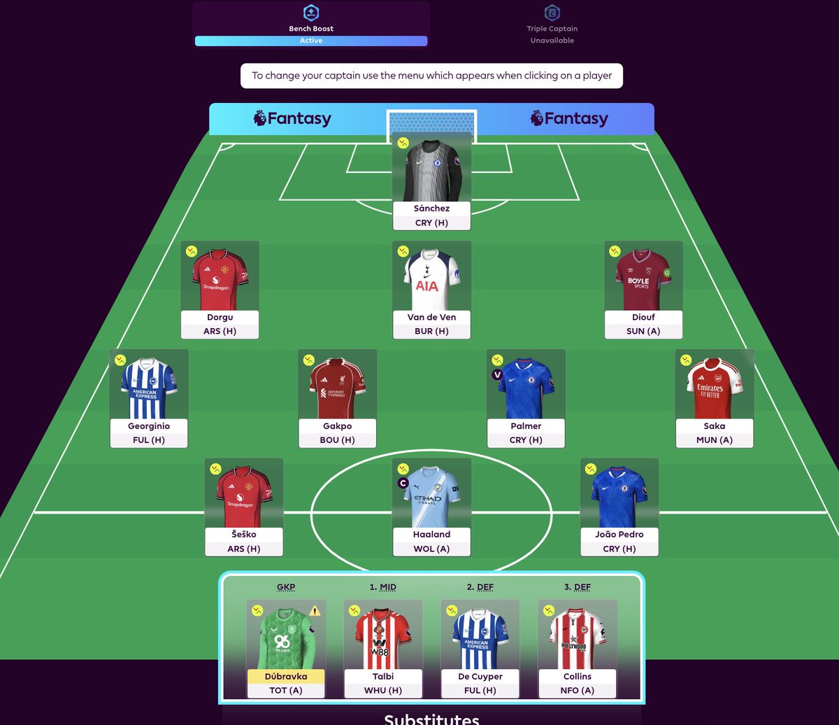 I’m here at the moment.
I’ve just decided on Šeško. I think he’s going to be fire.
I may downgrade Saka to bring in a 6.0 def – mainly to keep the option open to quickly jump on one of the premium defenders if they really start delivering.
But I think it’s starting to take shape.