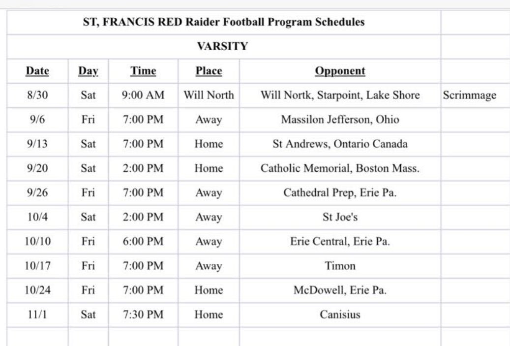 Updated schedule for <a href="/SFHSfootballNY/">SFHSFootballNY</a> 2025 season 💪🏼❤️🖤🏈
#77 #OL
