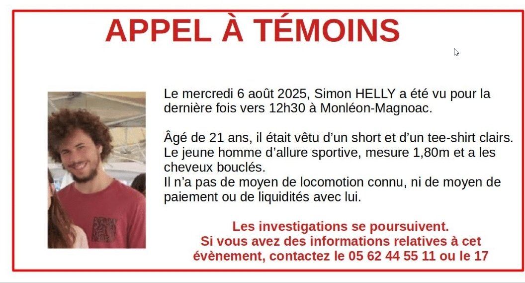 annebelibi's tweet photo. Mon neveu, Simon Helly 21 ans, a disparu mercredi dernier, à Monléon-Magnoac, dans les Hautes-Pyrenées. Il portait 1 short et 1 T-shirt clair, mesure 1,80m, allure sportive &amp; cheveux bouclés châtains. Des infos? contactez le 05 62 44 55 11 ou le 17. Merci de repartager
 #disparu https://t.co/suQhwic3x4