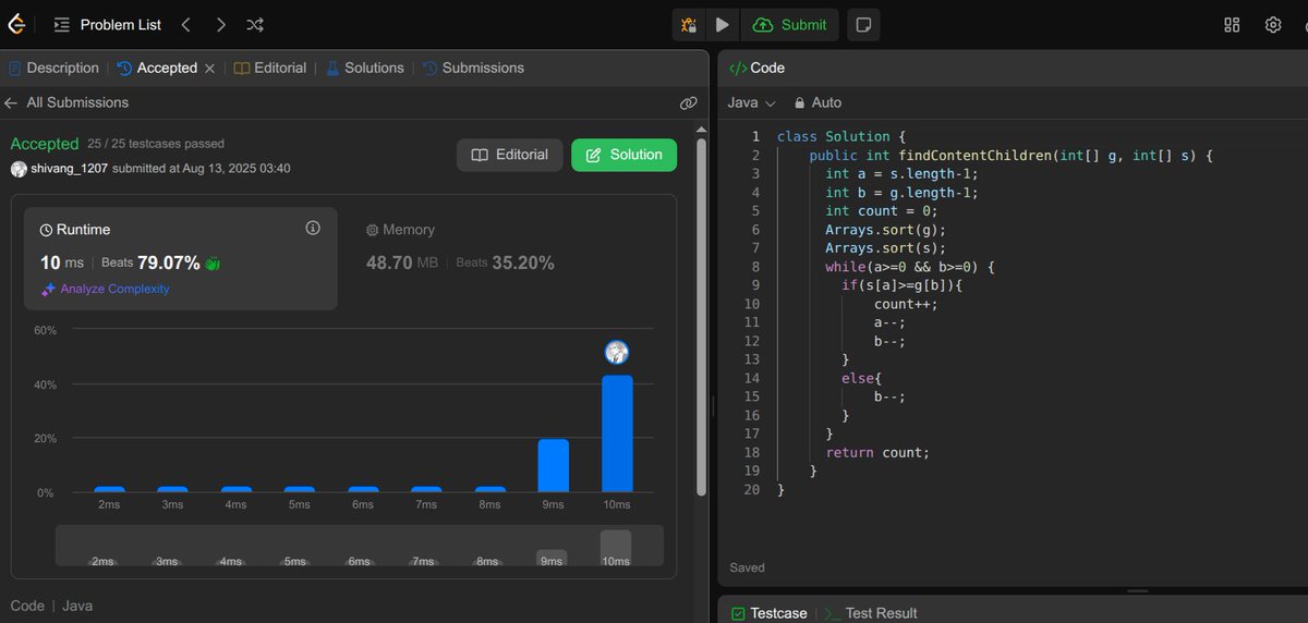 Shivang141204's tweet image. 12 August, 2025
✅Solved:
✅Assign Cookies using two-pointer approach
✅Coin change I
✅Target Sum, through memoization, tabulation, and space optimization
#100DaysOfCode #DynamicProgramming #LeetCode #java