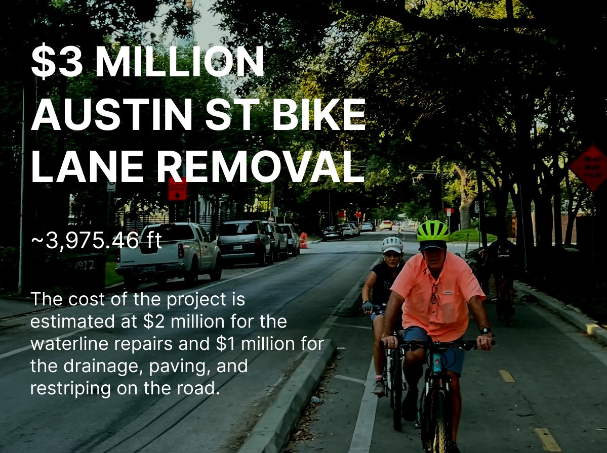 heightstrails's tweet photo. What could $3M fund instead of a bikeway removal? 

@houmayor is about shaping Houston to resemble the 1960s and 70s, when wide roads and car dominance sidelined safety, walkability, and modern mobility needs. https://t.co/1Wn810Kh2l