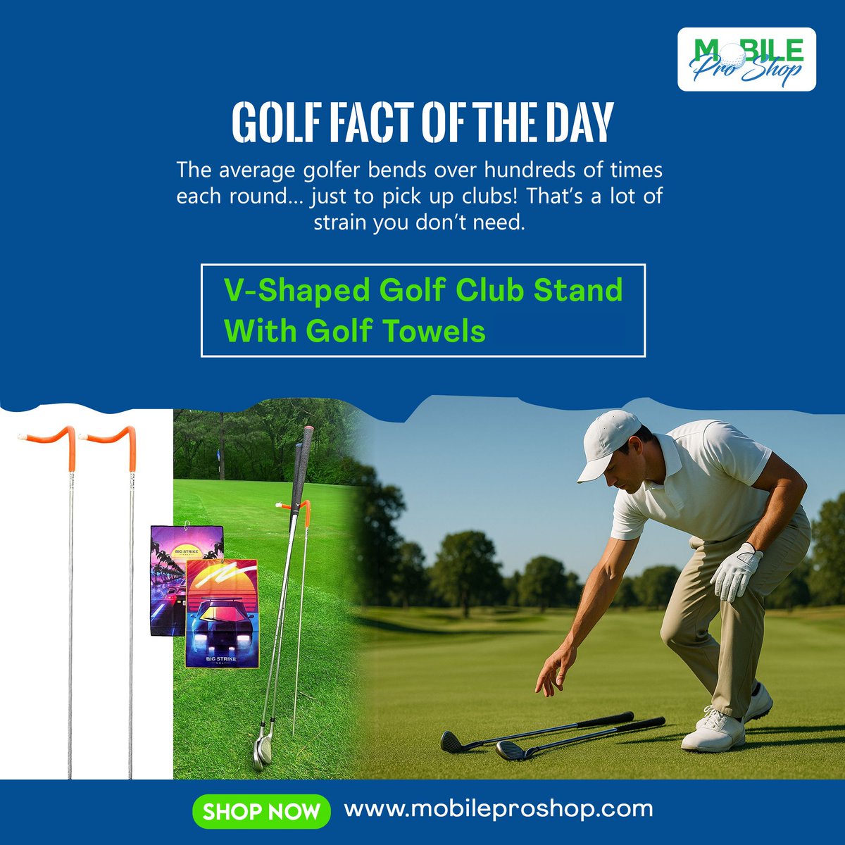 MobileProShopTN's tweet image. ⛳ Tired of bending to pick up clubs? The V-Shaped Golf Club Stand + Towels (set of 2) saves your back, dries fast &amp;amp; lasts long. Grey | Orange | Purple | Green. Play smarter, swing easier! ✅ bit.ly/3GqInqZ #GolfGear #BackSaver