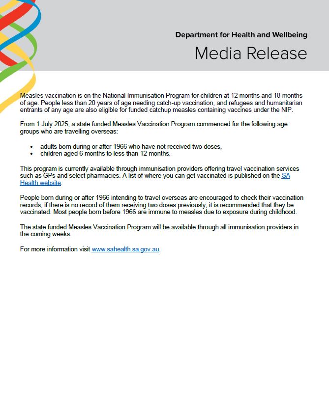 HEALTH ALERT: Measles case (updated)