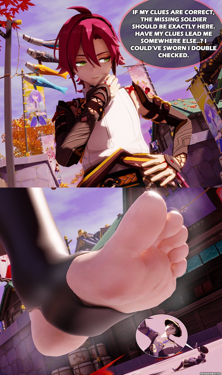 Ngl this was one of the most challenging one for me to come up with an idea for a pose, but I think this one works for this cutie! 
#malefeet #giantmale #macrophilia #sizeart #sizetwitter