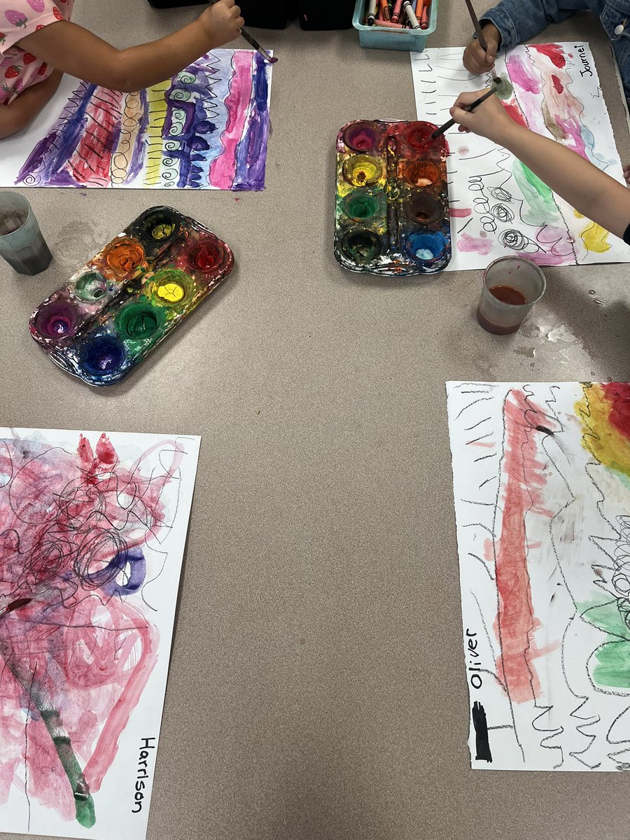 Kindergarten artists working hard learning to use the paint brush and all things lines! 🎨 <a href="/UnitedArtsWake/">United Arts Wake County</a> <a href="/Crayola/">Crayola</a>
