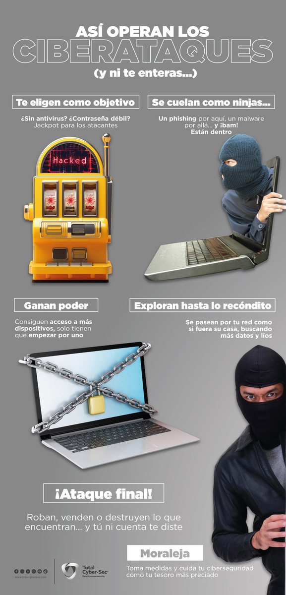 😱 ¿Sabes cómo empieza un #Ciberataque? Spoiler: no siempre es como en las películas 🎬
Muchos comienzan con un clic inocente… y terminan robando tu info personal ⚠️ 
📲 Comparte este contenido y súmate al lado seguro de la red con #TotalCyberSec