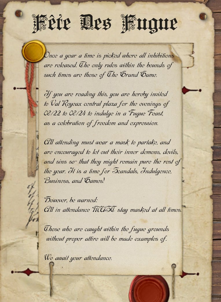 Tucked away in corners and alleys across Thedas are decrees pinned in areas where only the observant might see.

An invitation, but this masquerade is not just any party.
Cloak and dagger has never had a more real chance of danger on the dance floor.