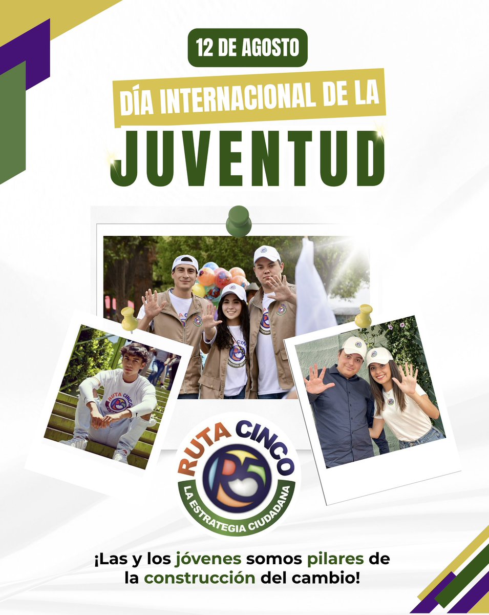 En el Día Internacional de la Juventud #Ruta5, reitera que apoyamos la capacidad realizadora de los jóvenes, confiamos en su talento y respetamos su libertad de decisión. Ellos son nuestro mejor presente y en sus manos está el futuro de México. 🇲🇽 👋🏼