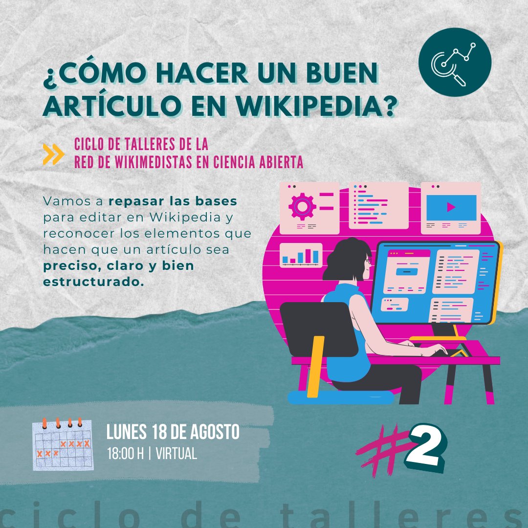 wikiunlp's tweet photo. ¡Nuevo encuentro! Vamos a repasar las herramientas y criterios básicos para reconocer y crear artículos claros, precisos y bien estructurados.

🗓️Lunes 18 de agosto | 18:00 h | Virtual

Inscripciones: https://t.co/uZ9oWKO9KU

¡Te esperamos! https://t.co/TzWNLPHdok