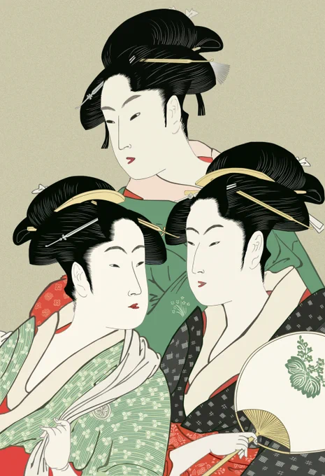 並べてみると根本的に似た文脈で描かれてる気がするし、浮世絵師にラブライブ!を描かせたら難なく描けるだろうことは明らかなのけど、実はコミケにはタイムスリップした江戸の浮世絵師が混ざっているかも…と想像すると面白いよね。 目をつむれ。江戸時代から来た絵描きは手をあげなさい。