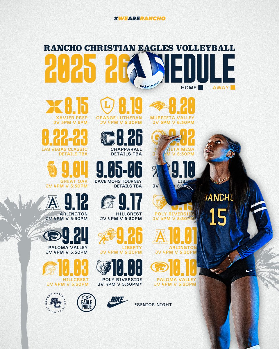 🏐 Here come your Lady Eagles!
Volleyball season is upon us - don't miss a game as your Eagles defend the league championship with 2024-2025 Coach of the Year, Caitlyn Bato. Catch every home game at Val Center and go on the road to show your Eagle Pride!
#WeAreRancho #EaglePride